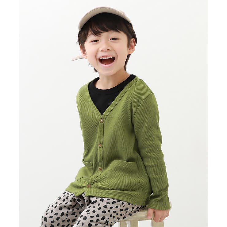 無地リブカーディガン 子供服 キッズ 男の子 女の子 トップス  