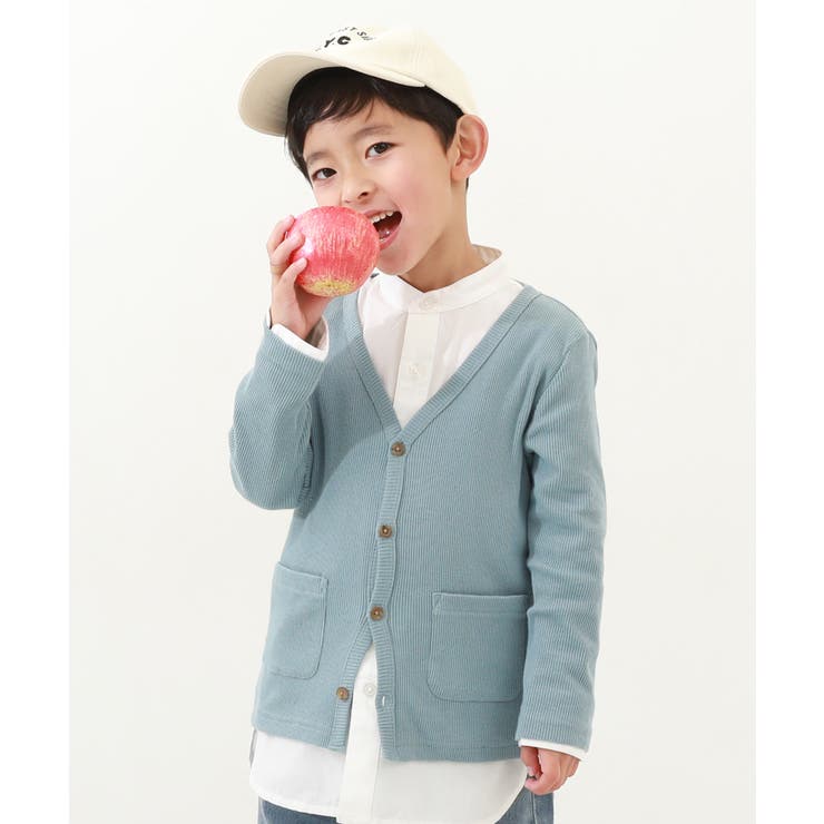 無地リブカーディガン 子供服 キッズ 男の子 女の子 トップス