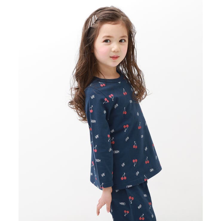 005-チェリー-ネイビー | 綿100％ ガールズ くしゅっと裾リボン | devirock