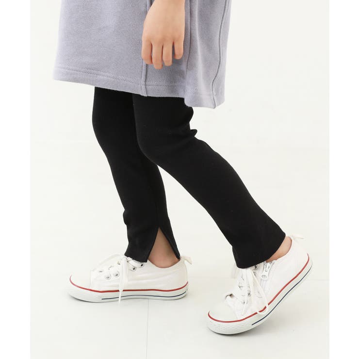 ブラック | 裾スリット リブレギンス 子供服 | devirock