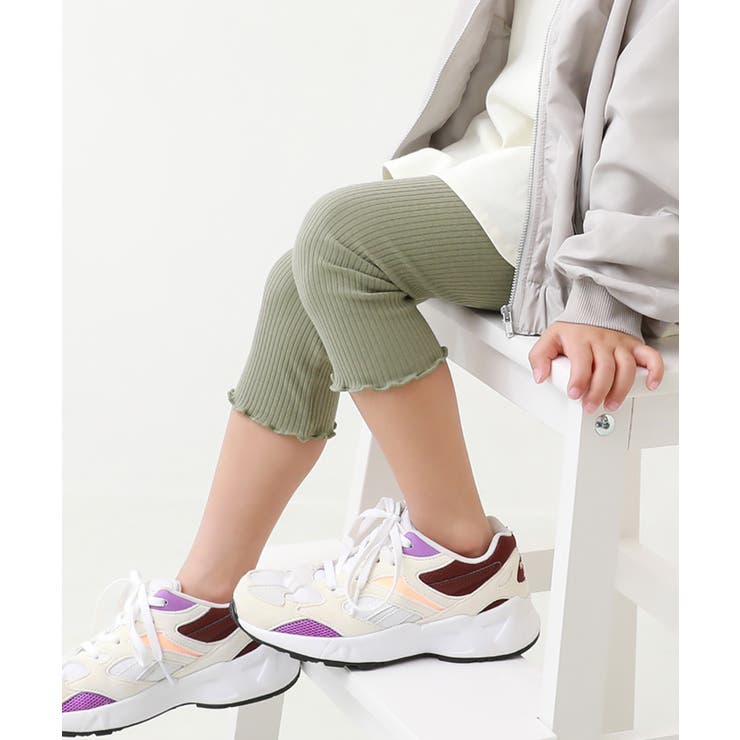 Lカーキ | 7分丈 リブレギンス 子供服 | devirock