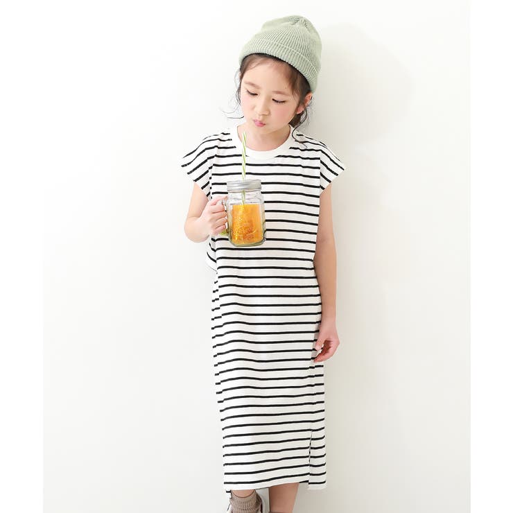 バックデザイン ボーダーワンピース 子供服[品番：VR000009755