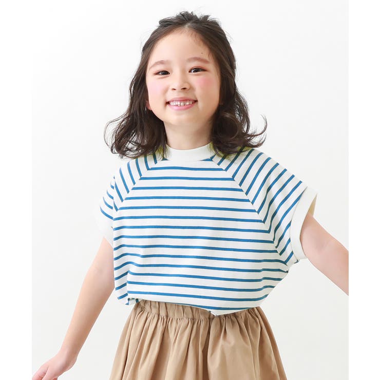 先染めボーダー 半袖モックネック 071632021 56%OFF】モックネック先染め ボーダー半袖Tシャツ | 子供服の