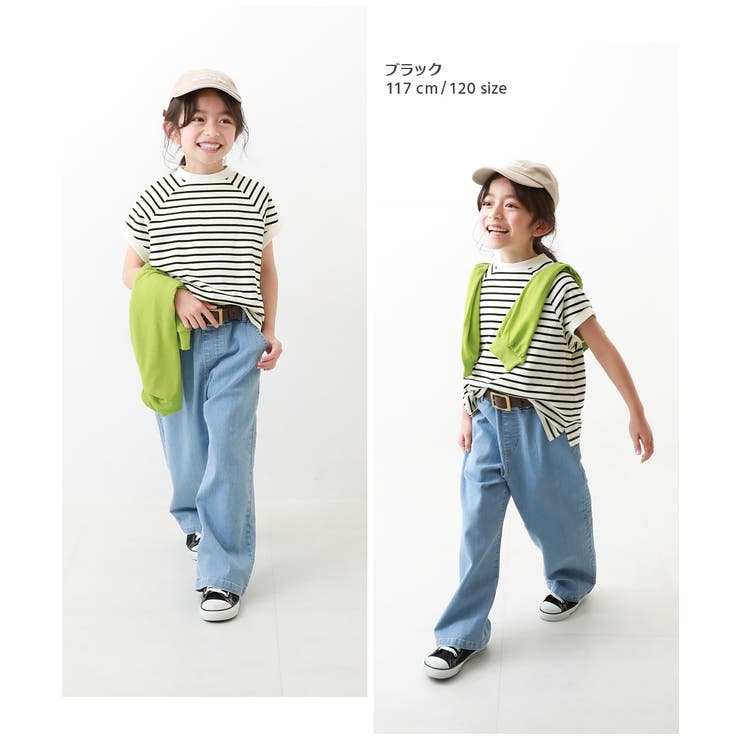 モックネック先染め ボーダー半袖Tシャツ 子供服[品番
