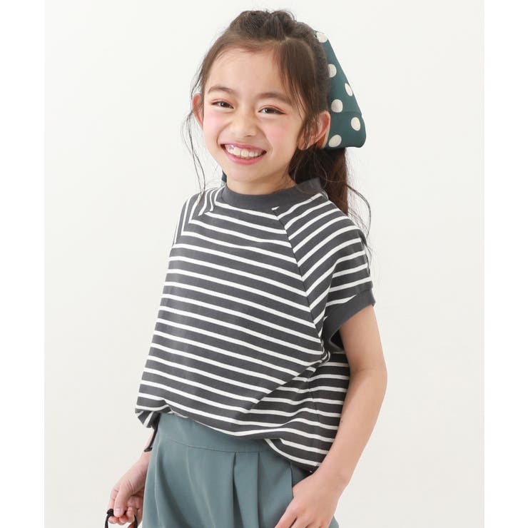 モックネック先染め ボーダー半袖Tシャツ 子供服[品番