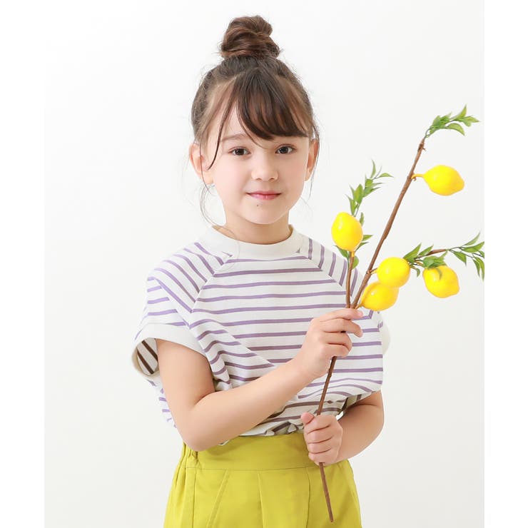 ラベンダー | モックネック先染め ボーダー半袖Tシャツ 子供服 | devirock