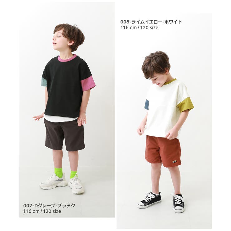 無地＆切替 オーバーサイズ 半袖Tシャツ[品番：VR000009698]｜devirock 