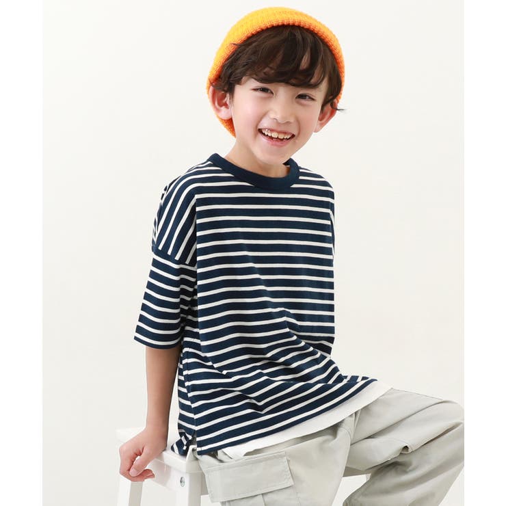 ボーダーゆるっとTシャツ 子供服 キッズ[品番：VR000009714