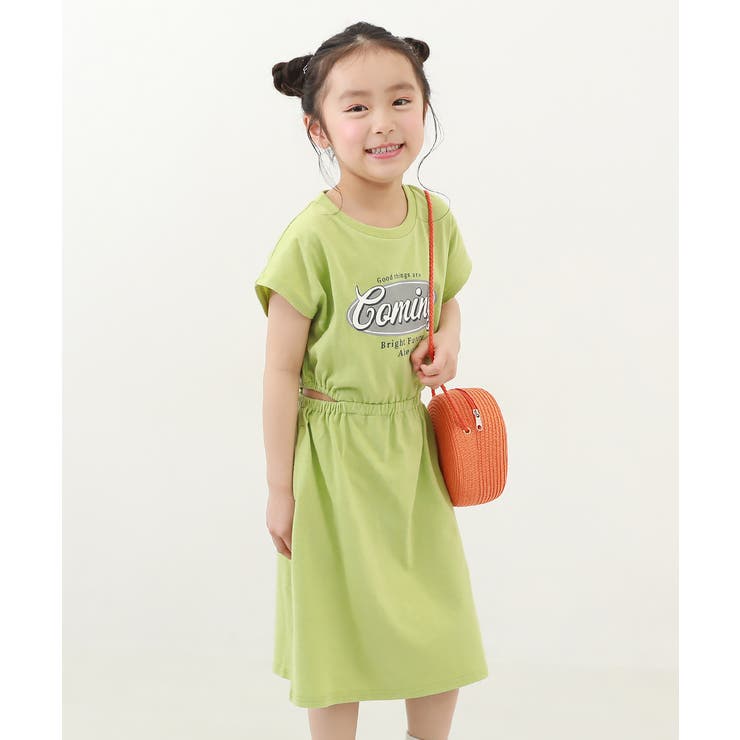 ウエストデザイン半袖ワンピース 子供服 キッズ[品番