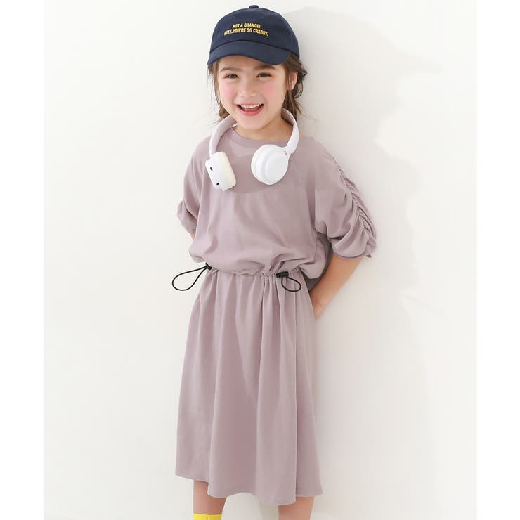 003-Gラベンダー | 袖シャーリング ドロスト 半袖 | devirock