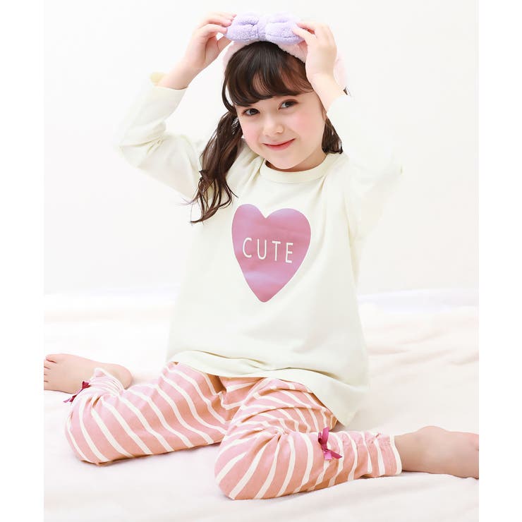 001-ハート-オフホワイト | 綿100％ ガールズ くしゅっと裾リボン | devirock