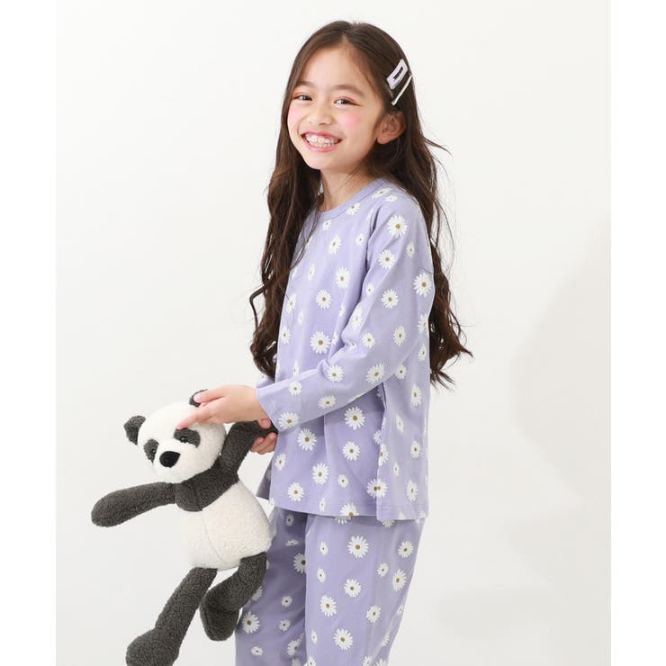 015-花-Sバイオレット | 綿100％ ガールズ くしゅっと裾リボン | devirock