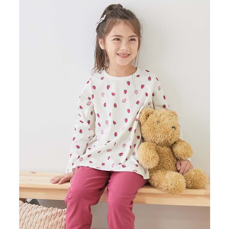 019-イチゴ-ストロベリー | 綿100％ ガールズ くしゅっと裾リボン | devirock