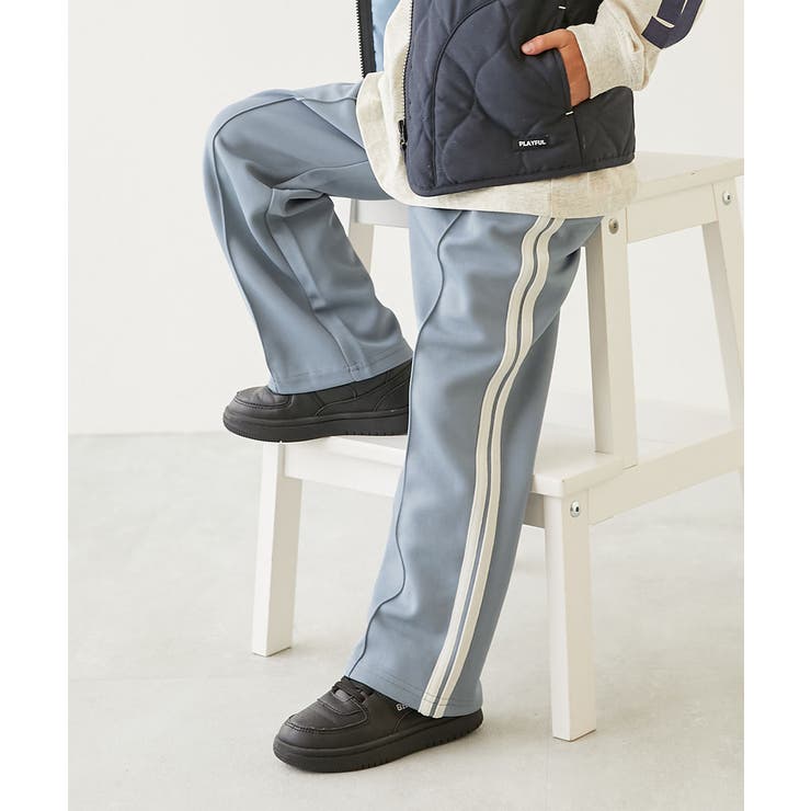 くすみブルー | セットアップ可能 サイドライン ワイドパンツ | devirock