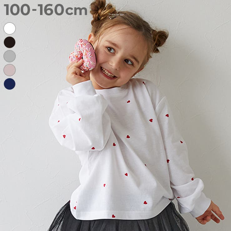 ハート総柄 長袖Tシャツ 子供服 キッズ 女の子 ロンT トップス 6000 | devirock | 詳細画像1 