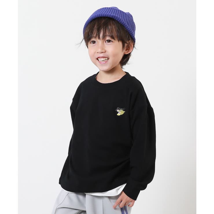 002-トラ-ブラック | もちもちストレッチ ワンポイント刺繍 長袖Ｔシャツ | devirock