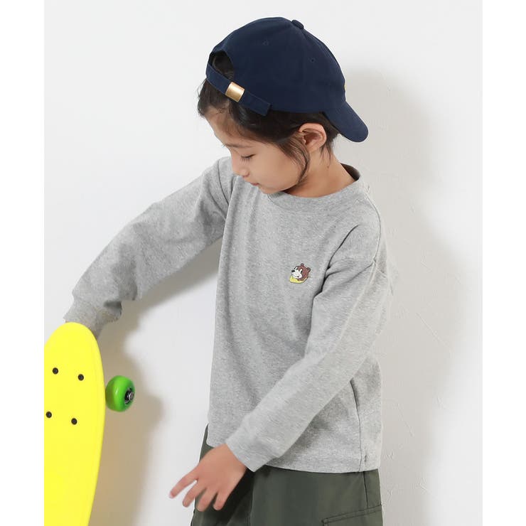 003-クマ-杢グレー | もちもちストレッチ ワンポイント刺繍 長袖Ｔシャツ | devirock