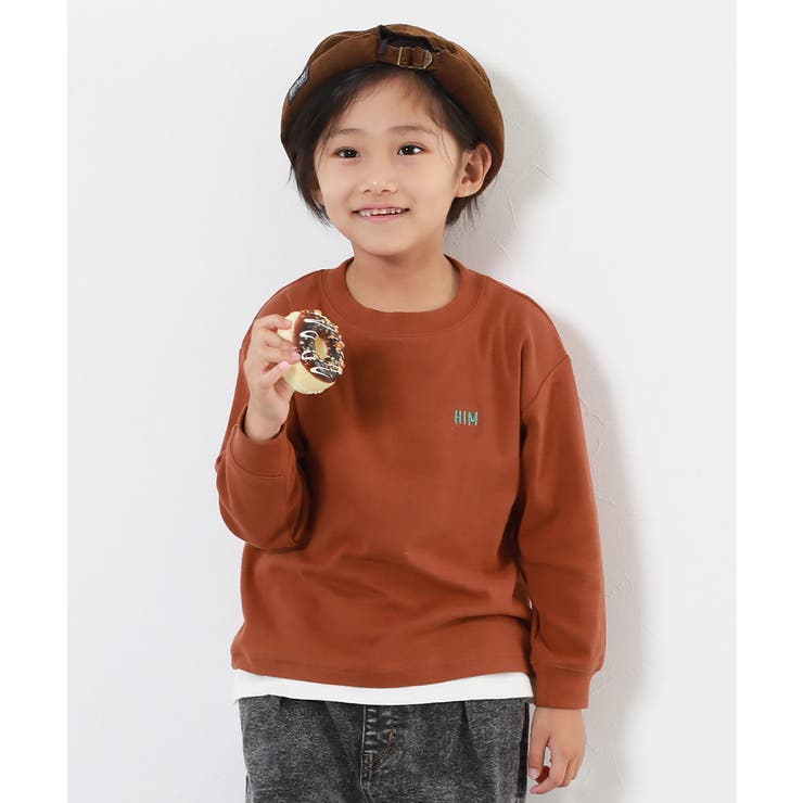 006-ロゴ-テラコッタオレンジ | もちもちストレッチ ワンポイント刺繍 長袖Ｔシャツ | devirock