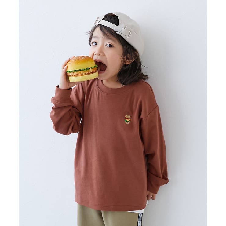 008-バーガー-テラコッタ | もちもちストレッチ ワンポイント刺繍 長袖Ｔシャツ | devirock