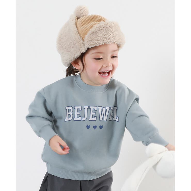 004-ロゴ2-ダスティブルー | デビラボ ガールズプリントBOXシルエット 裏起毛トレーナー | devirock