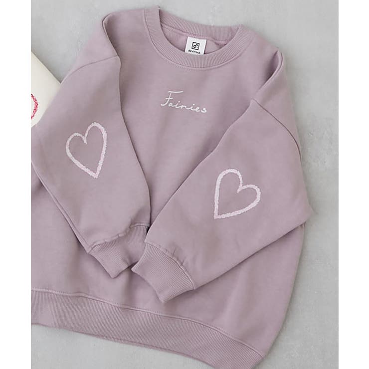 008-袖ハート-Gラベンダー | デビラボ ガールズプリントBOXシルエット 裏起毛トレーナー | devirock