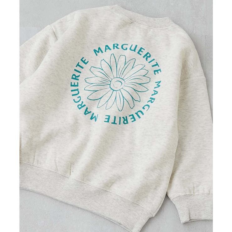 009-花-オートミール | デビラボ ガールズプリントBOXシルエット 裏起毛トレーナー | devirock