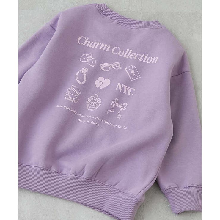 017-チャーム-Gライラック | デビラボ ガールズプリントBOXシルエット 裏起毛トレーナー | devirock