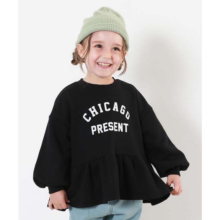 ブラック | ガールズ ペプラム トレーナー 子供服 キッズ 女の子 トレーナー トップス  | devirock