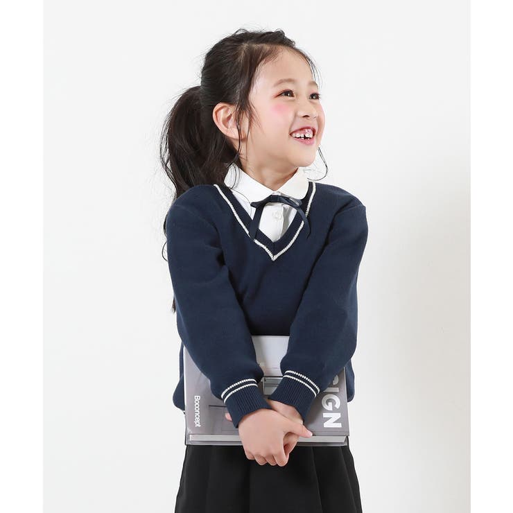 003-ラインスクールネイビー | 綿100％ 洗える スクールニット | devirock