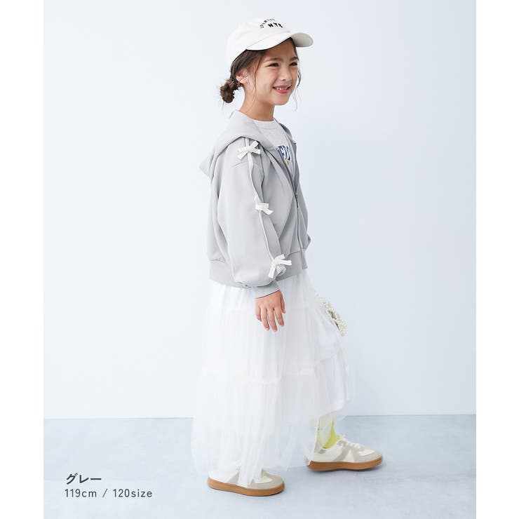 リボン付き サイドライン おめかしジップパーカー | devirock | 詳細画像6 