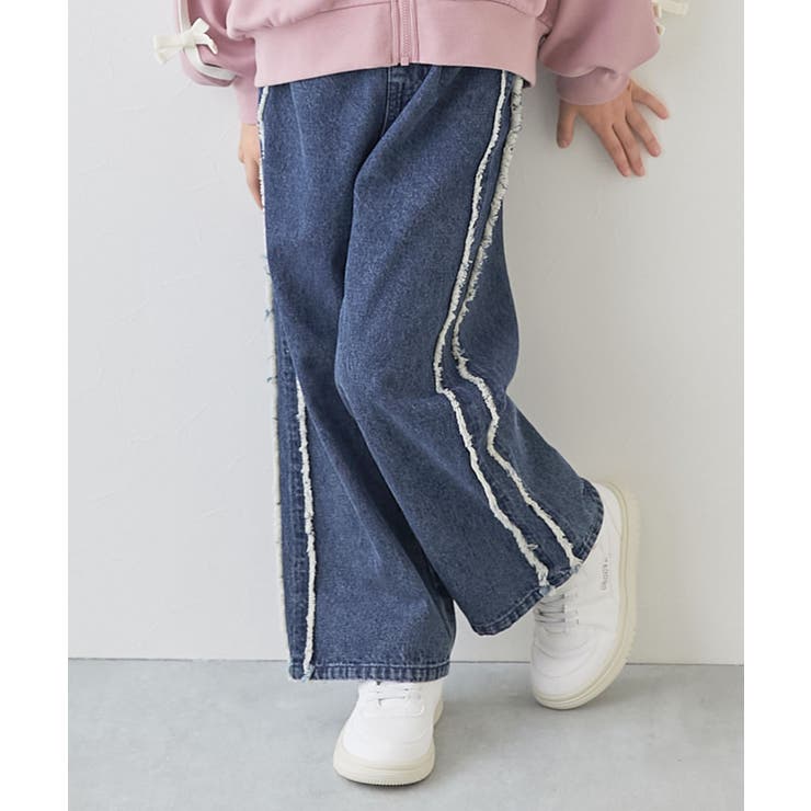 001-ケミカルネイビー | サイドフリンジ デニムパンツ 子供服 | devirock