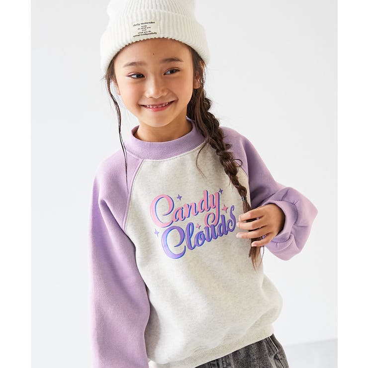 007-ロゴ-Gライラック | デビラボ ガールズ プリント裏起毛ラグラントレーナー | devirock