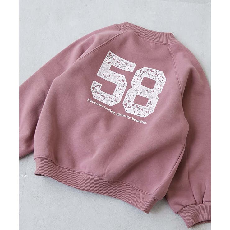 012-ナンバー-オールドピンク | デビラボ ガールズ プリント裏起毛ラグラントレーナー | devirock