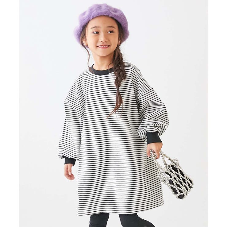 022-オフホワイト | カラフルスウェット ふっくら裏起毛先染めボーダー ワンピース | devirock