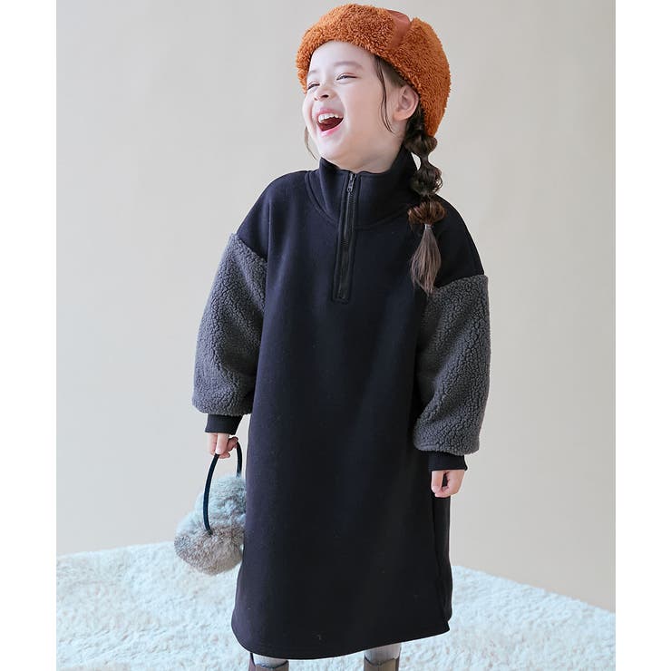 ブラック | スフレスウェット 袖ボア ハーフジップ | devirock