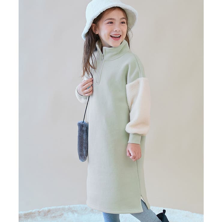 Gグリーン | スフレスウェット 袖ボア ハーフジップ | devirock