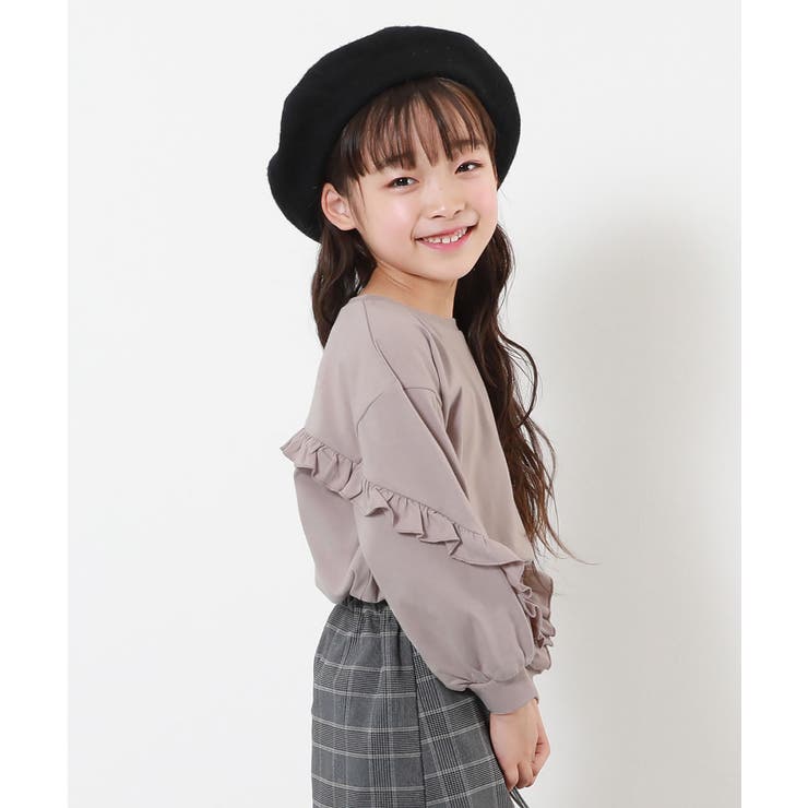 002-バックフリル-ピンクベージュ | えらべるフリルアソート ガールズ 長袖Tシャツ | devirock