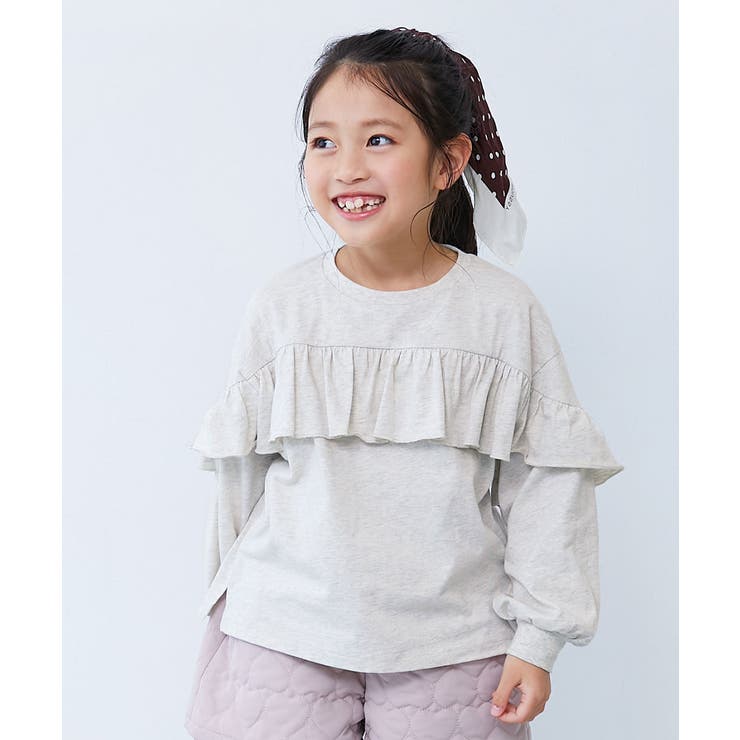 021-前フリル-オートミール | えらべるフリルアソート ガールズ 長袖Tシャツ | devirock