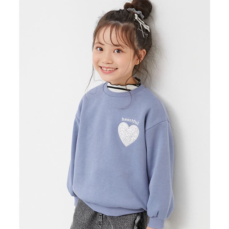 003-ソフトブルー | キラキラ ハート 裏起毛トレーナー | devirock