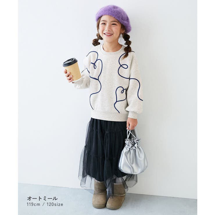 ハート刺繍 裏起毛トレーナー 子供服 キッズ 女の子 トレーナー トップス  | devirock | 詳細画像4 