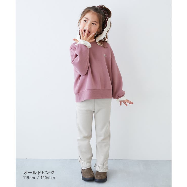 袖がかわいい 重ね着風 裏起毛トレーナー[品番：VR000010659