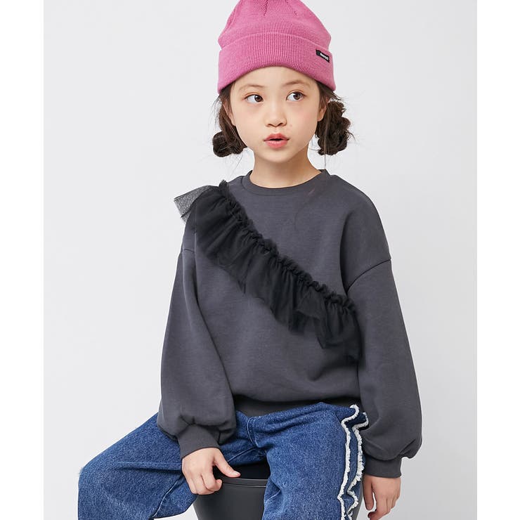 021-ななめフリル-スミクロ | えらべるフリルチュール 裏起毛 トレーナー | devirock