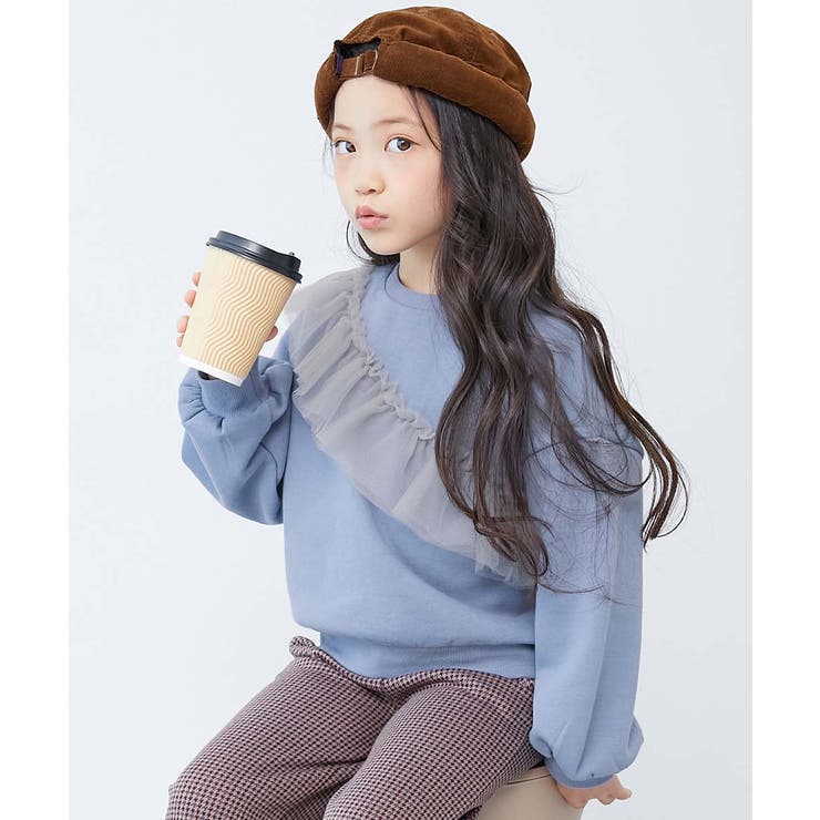 022-ななめフリル-ソフトブルー | えらべるフリルチュール 裏起毛 トレーナー | devirock