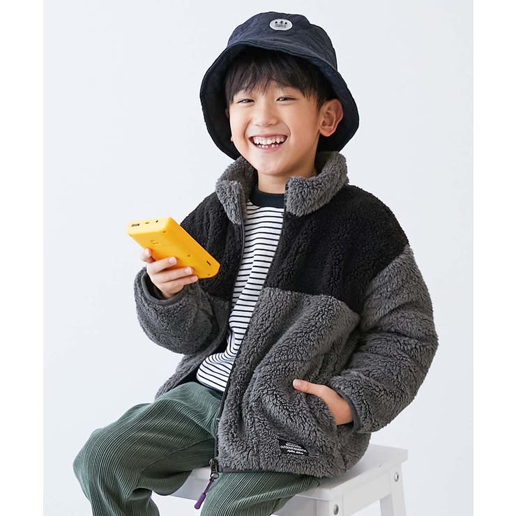001-チャコール | 配色切り替え フリースジップアップジャケット 子供服 | devirock