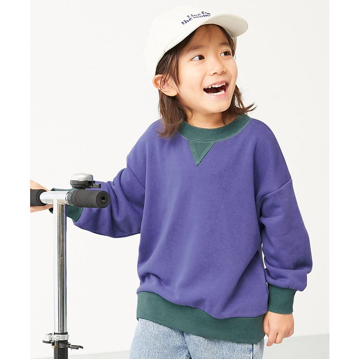 003-オールドブルー | 配色ガゼットトレーナー 子供服 キッズ 男の子 女の子 トレーナー トップス  | devirock