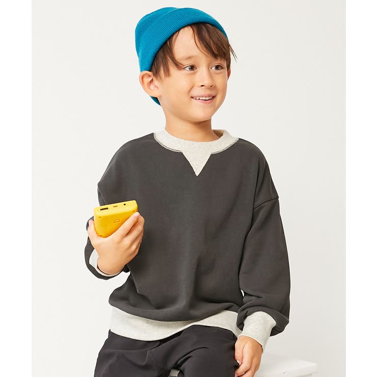 004-スミクロ | 配色ガゼットトレーナー 子供服 キッズ 男の子 女の子 トレーナー トップス  | devirock