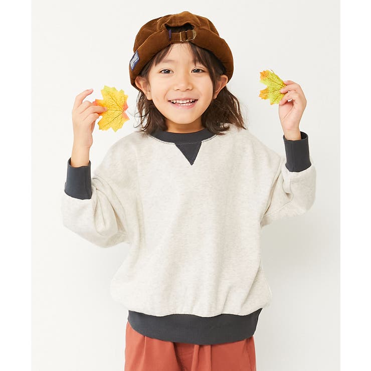 006-オートミール | 配色ガゼットトレーナー 子供服 キッズ 男の子 女の子 トレーナー トップス  | devirock