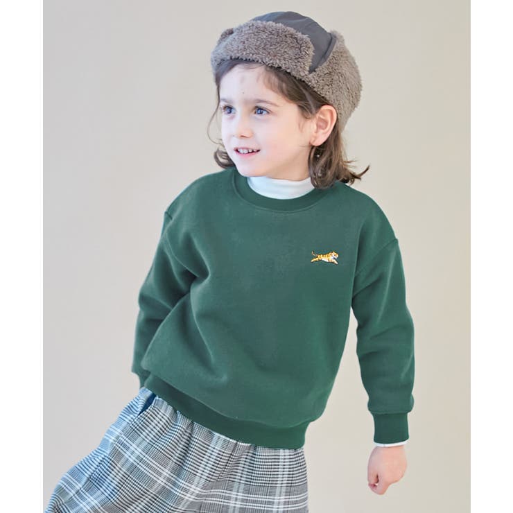 023-トラ-Dグリーン | スフレスウェット ワンポイント刺繍 裏起毛 | devirock