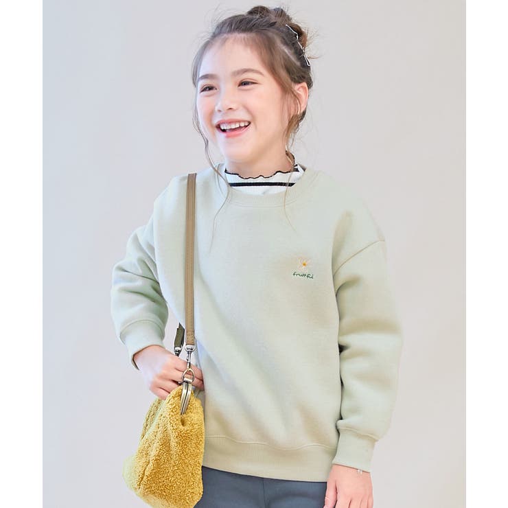 041-フラワー-Gグリーン | スフレスウェット ワンポイント刺繍 裏起毛 | devirock