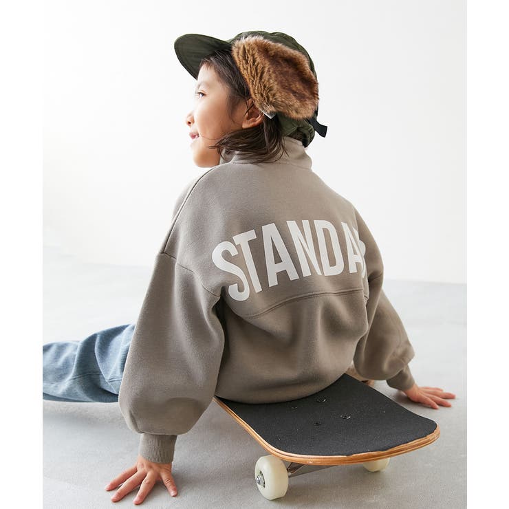 003-Dグレージュ | STANDARD バックロゴプリント ハーフジップ裏起毛トレーナー | devirock